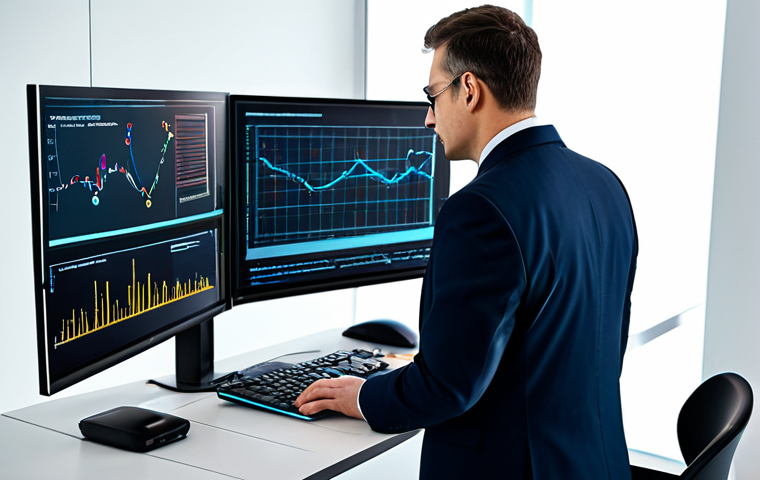 An adult professional patent attorney, dressed in a modest business suit, is intently focused at a sleek modern desk in a high-tech office. The attorney is engaging with a holographic display that visualizes complex legal data and AI algorithms, with multiple computer screens in the background showcasing detailed intellectual property graphs and technological schematics. The image highlights deep specialization in cutting-edge technology and data analysis, conveying an atmosphere of innovation and intellectual rigor. fully clothed, appropriate attire, safe for work, perfect anatomy, correct proportions, natural pose, well-formed hands, proper finger count, natural body proportions, professional dress, appropriate content, modest, family-friendly, high quality, professional photography, studio lighting.