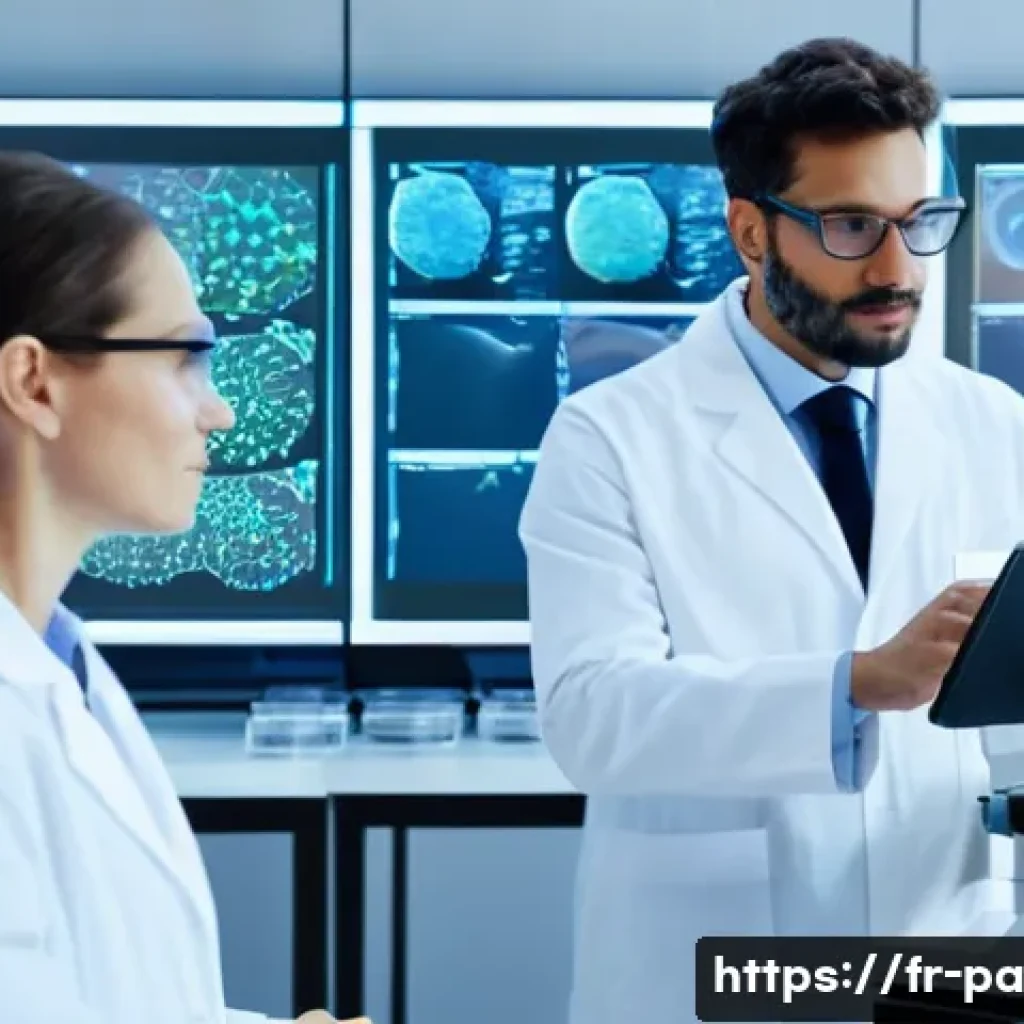 변리사와 정부 연구 프로젝트 사례 - **Prompt:** A dynamic and inspiring scene within a modern French research laboratory. A diverse grou...