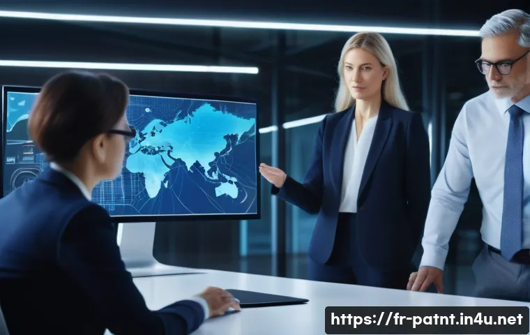 변리사 시험에서의 최신 트렌드 - A modern, professional office scene featuring a diverse group of legal experts and technology specia...