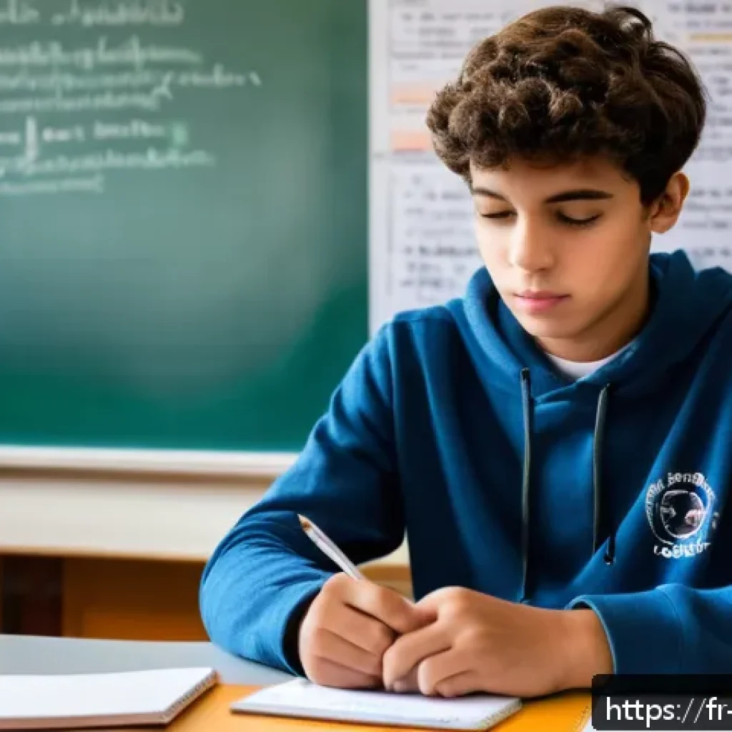 변리사 시험 후기 - A focused French high school student sitting at a clean, organized desk with a realistic revision ti...