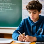 변리사 시험 후기 - A focused French high school student sitting at a clean, organized desk with a realistic revision ti...