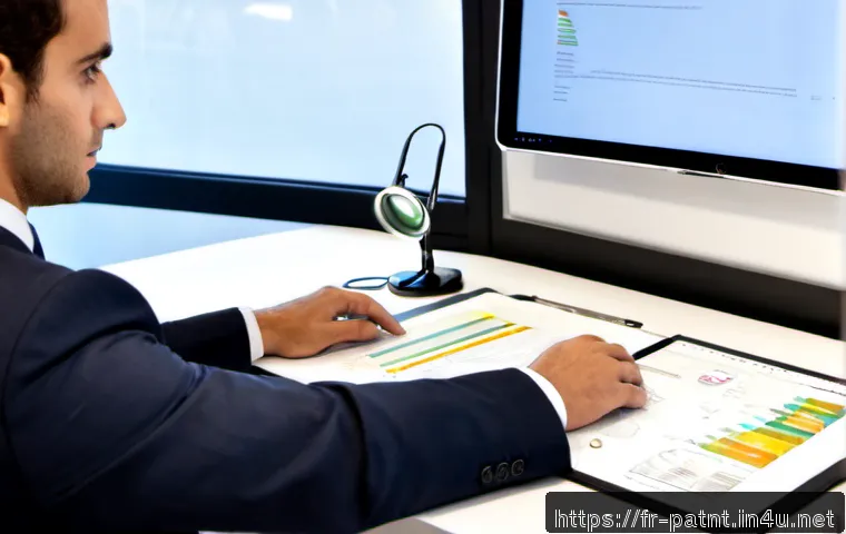 변리사 업무 실무 팁 - Photorealistic French patent attorney reviewing technical invention drawings and neatly organized pa...
