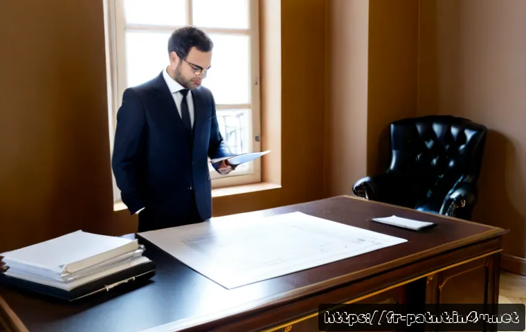 변리사 자격증 활용 분야 - Photorealistic French patent attorney consulting with a small-business inventor in a bright Parisian...
